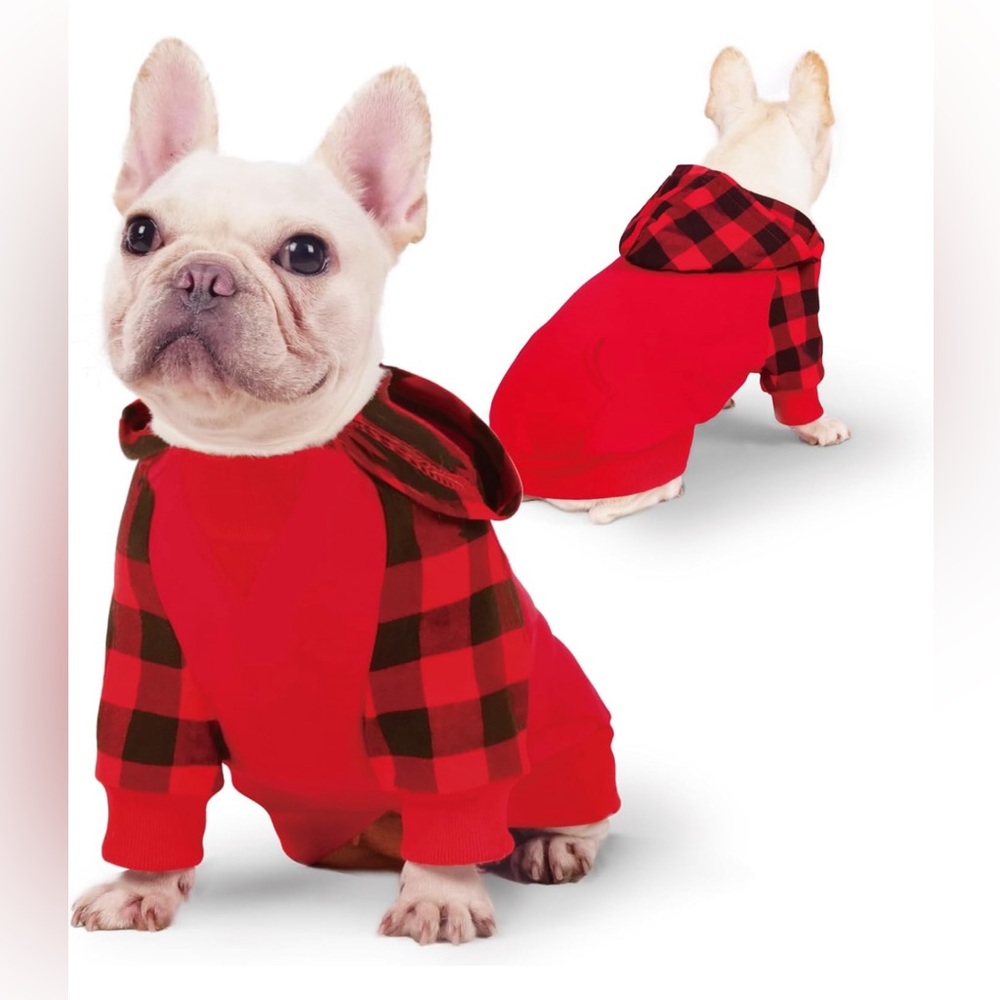 NWT Joyahoo red plaid small dog hoodie size XL